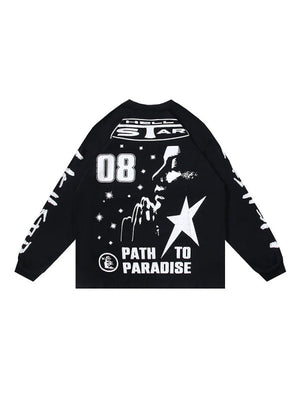 Dark Printed High Street Loose Long-sleeved T-shirt