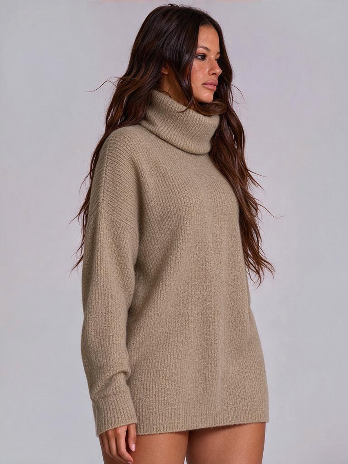New Autumn/winter Women's High-neck Long-sleeved Knitted Long Sweater Top