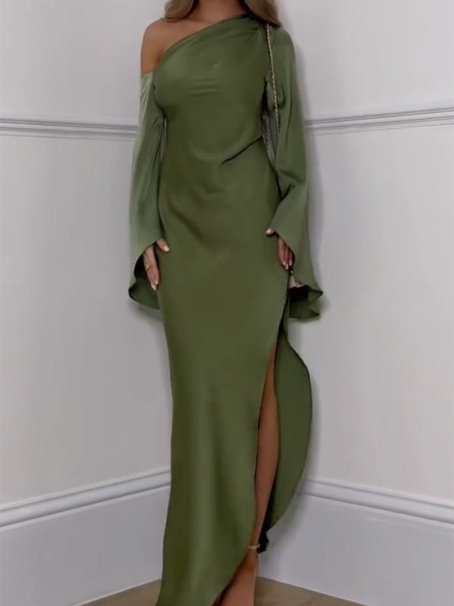 Off-shoulder Slit Flared Sleeves Formal Dress Maxi Dresses