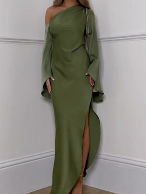 Off-shoulder Slit Flared Sleeves Formal Dress Maxi Dresses