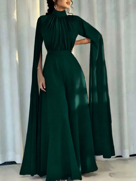 Chiffon Pleats Formal Dress Wide Leg Cloak Jumpsuits