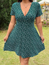 Floral Print V-neck Short Sleeve Mini&Short Dresses