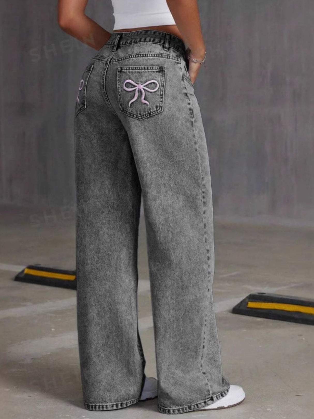 Y2k Bow Embroidery High-waisted Straight Leg Jeans