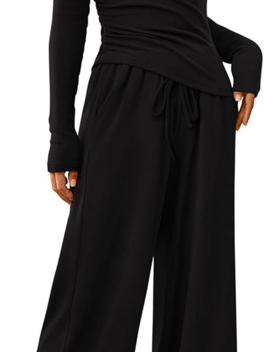 Liber Autumn Women's Lace up Solid Color 2-piece Sets