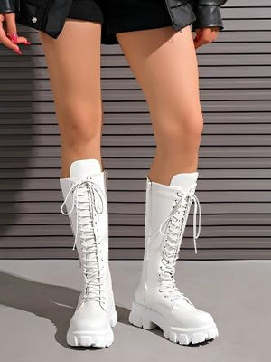 Lace-up Zippered Knee-high Platform Embroidered Vintage Women's Boots