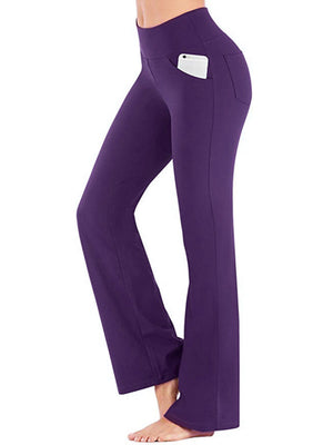Pocket Exercise Yoga Fitness High-waisted, Tummy-flattening Elastic Flared Trousers