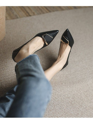 Liber Spring and Autumn Square Buckle Women's High Heels