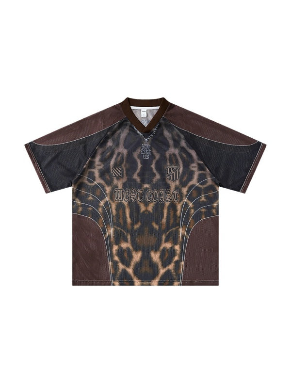 Leopard Print Net Hole Jersey Printed T-shirts