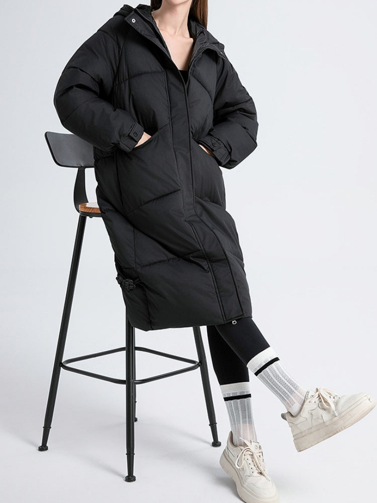 Women's Fur Collar Hooded Down Jacket, Extended Style, Knee-length Thickened Down Jacket，removable Collar