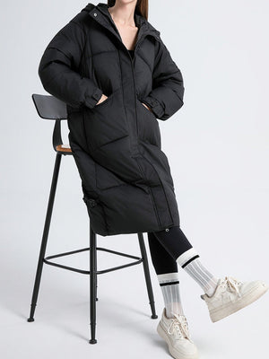 Women's Fur Collar Hooded Down Jacket, Extended Style, Knee-length Thickened Down Jacket，removable Collar