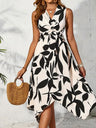Irregular Printed Waist Midi Dresses
