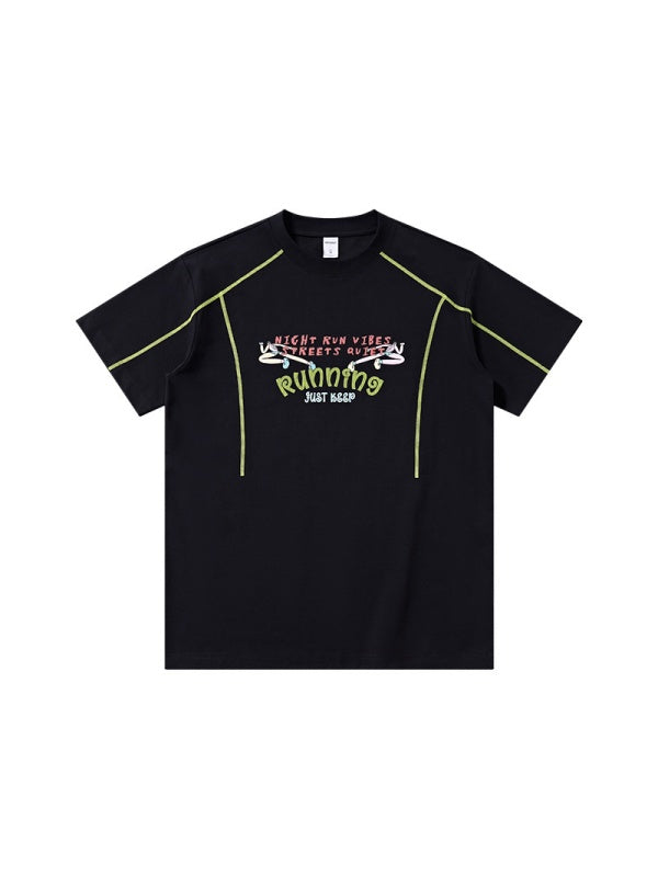 Suede Imitation Embroidery Printed Color-blocked T-shirts