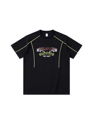 Suede Imitation Embroidery Printed Color-blocked T-shirts