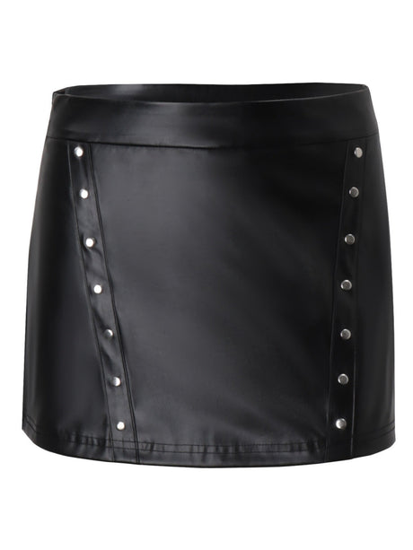 PU Leather Hot-fix Riveting Tank Top Bodycon Skirt 2-piece Sets