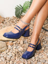 Large Square-toe Chunky Heel Mary Jane Shoes With Metal Buckle