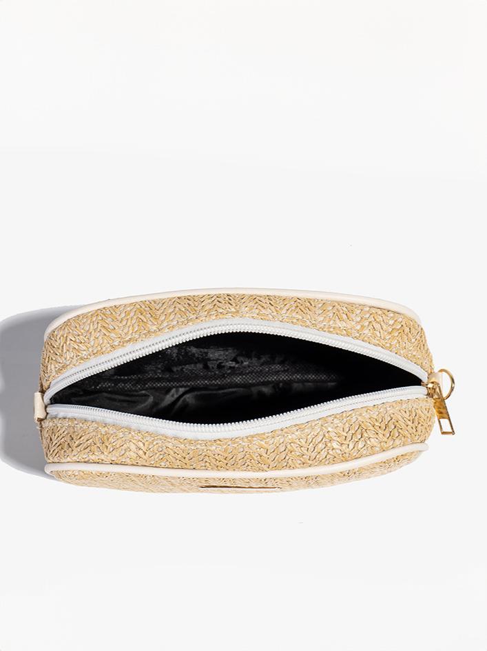 Holiday Straw Woven Oval Crossbody Bag