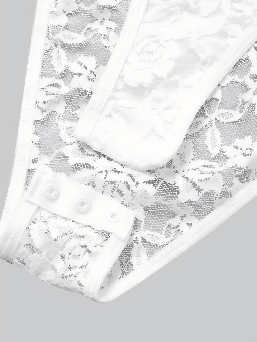 Lace Long Sleeve Perspective Slim Fit Bodysuit