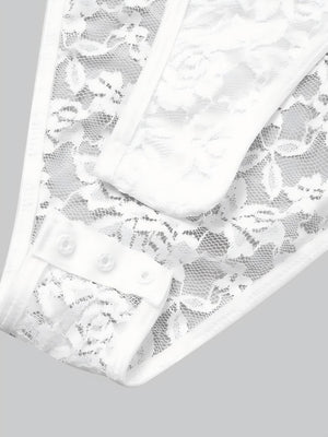 Lace Long Sleeve Perspective Slim Fit Bodysuit