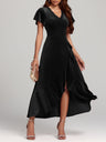 Large Velvet V-neck Flying Sleeves Irregular Hem Long Dress