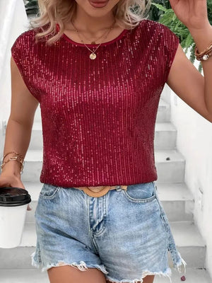 Sequins Round Neck Sleeveless Tank Tops