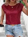 Sequins Round Neck Sleeveless Tank Tops