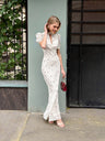 V-neck Temperament Floral Puff Sleeve Maxi Dresses