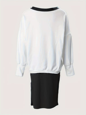 Loose-fit V-neck Sweatshirts&Hoodies Hip-hugging Slit Skirt Set 2-piece Sets
