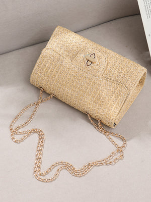 Solid Color Straw Crossbody Bag For Vacation