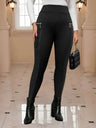 Zipper Spliced Leather Stretch High Waist Skinny Jeans Pants