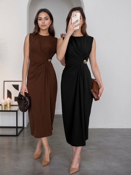 Slits Sleeveless Commuting Midi Dresses