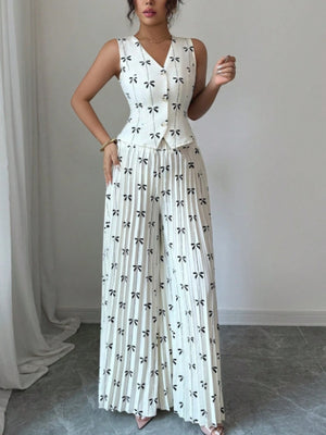 Floral Print Vest Top And Pleated Trousers Two-piece Set