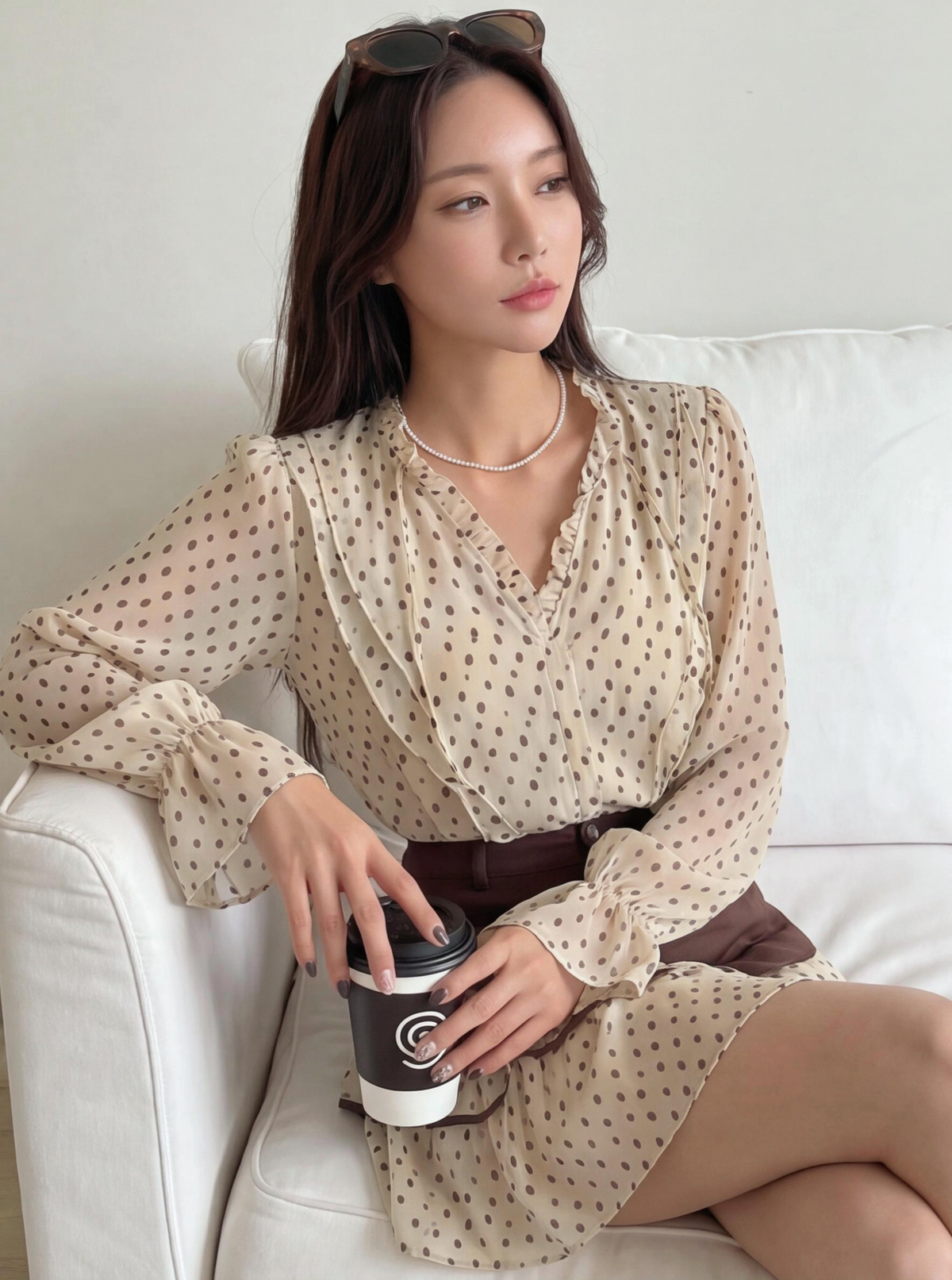 Korean Style Preppy Polka Dot Dress Two-piece Set