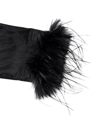 Deep V-neck Lace Up Spliced Wool Black Slit Maxi Dresses