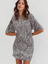 Crew Neck Sequins European And American Style Short Sleeve Loose Bandage Parties Christmas Short Dress