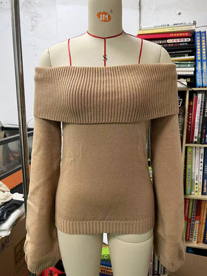 Off-the-shoulder Slim-fit Fashionable Sexy Knitted Long-sleeved Backless Sweater