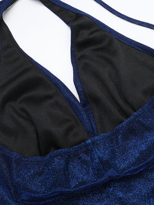 Halter Neck Backless V-neck Fine Flash Waist Corset Pleats Slit Dinner Party Long Dress