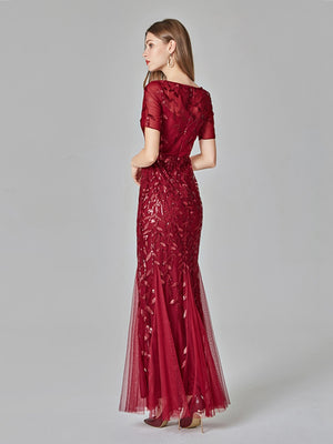 Embroidery Sequins Fishtail Spliced Mesh Formal Dress Maxi Dresses