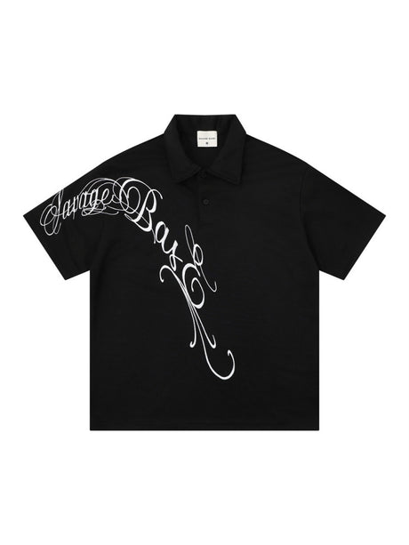 Graffiti Embroidery Letter Loose-fit POLO Shirt