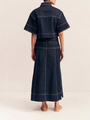 Short Sleeve Shirt Slit Skirts Denim Set 2-piece Sets