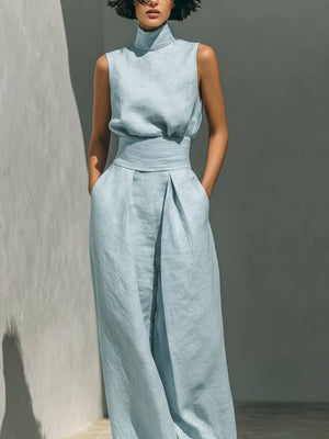 Turtleneck Simplicity Jacket High Waist Wide-leg Pants Set 2-piece Sets