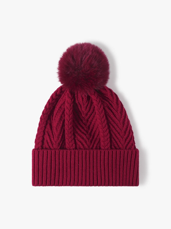 Bonnet à pompon jacquard, bonnet d'hiver en maille épaisse, doublure polaire chaude, taille unique