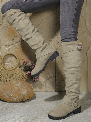 Pleated High Boots With Buckle