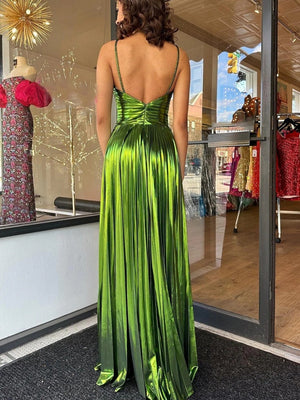 Liber Summer Women's Backless Solid Color Slit long dress