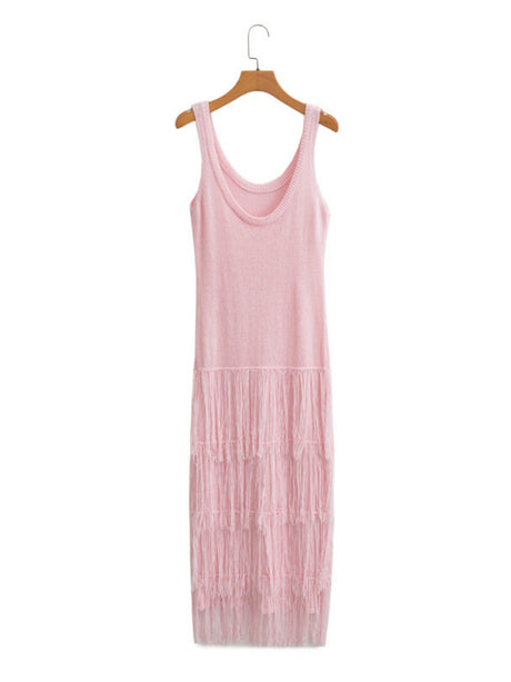Hem Tassels Camisole Knit Maxi Dresses