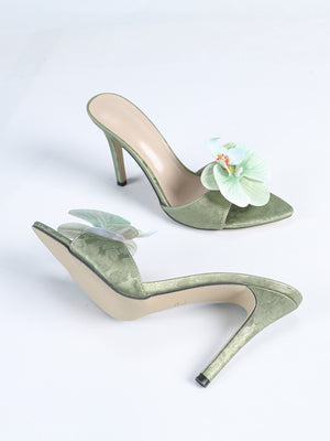 Emerald Green Three-dimensional Floral High-heeled Sandals