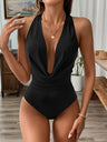 Deep V Draped Collar Halter Bodysuits