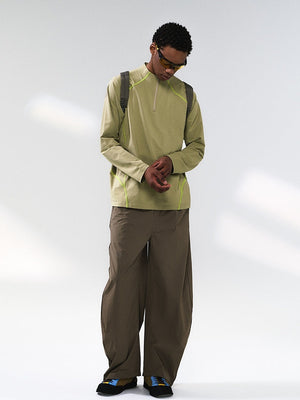 Liber Autumn Neutral wear Half zipper Solid Color T-shirts