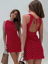 Polka Dots Backless Bandage A-pendulum Mini&Short Dresses
