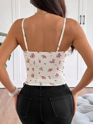 Printed Fish Bones Splicing Lace-up Cutout Bra Camisoles
