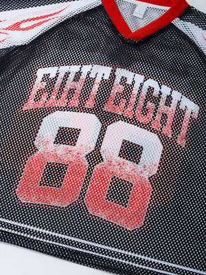 Flame Printed Net Hole Jersey Loose-fit Breathable T-shirts